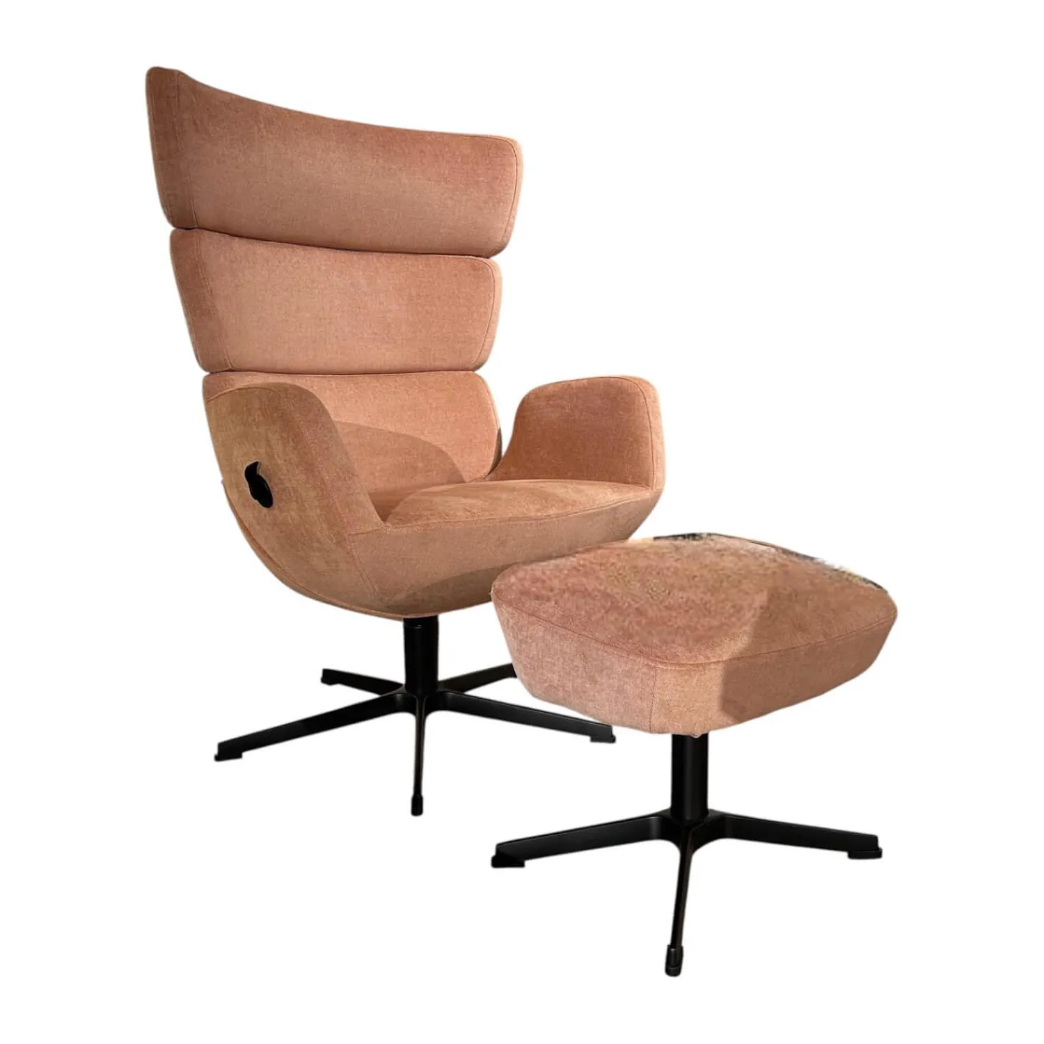 Conform Relaxsessel|Sessel Turtle Stoff Velvety 1456 32 Peach Rosa Drehgestell Schwarz Lackiert Mit Hocker Und Verstellbarer Lehne