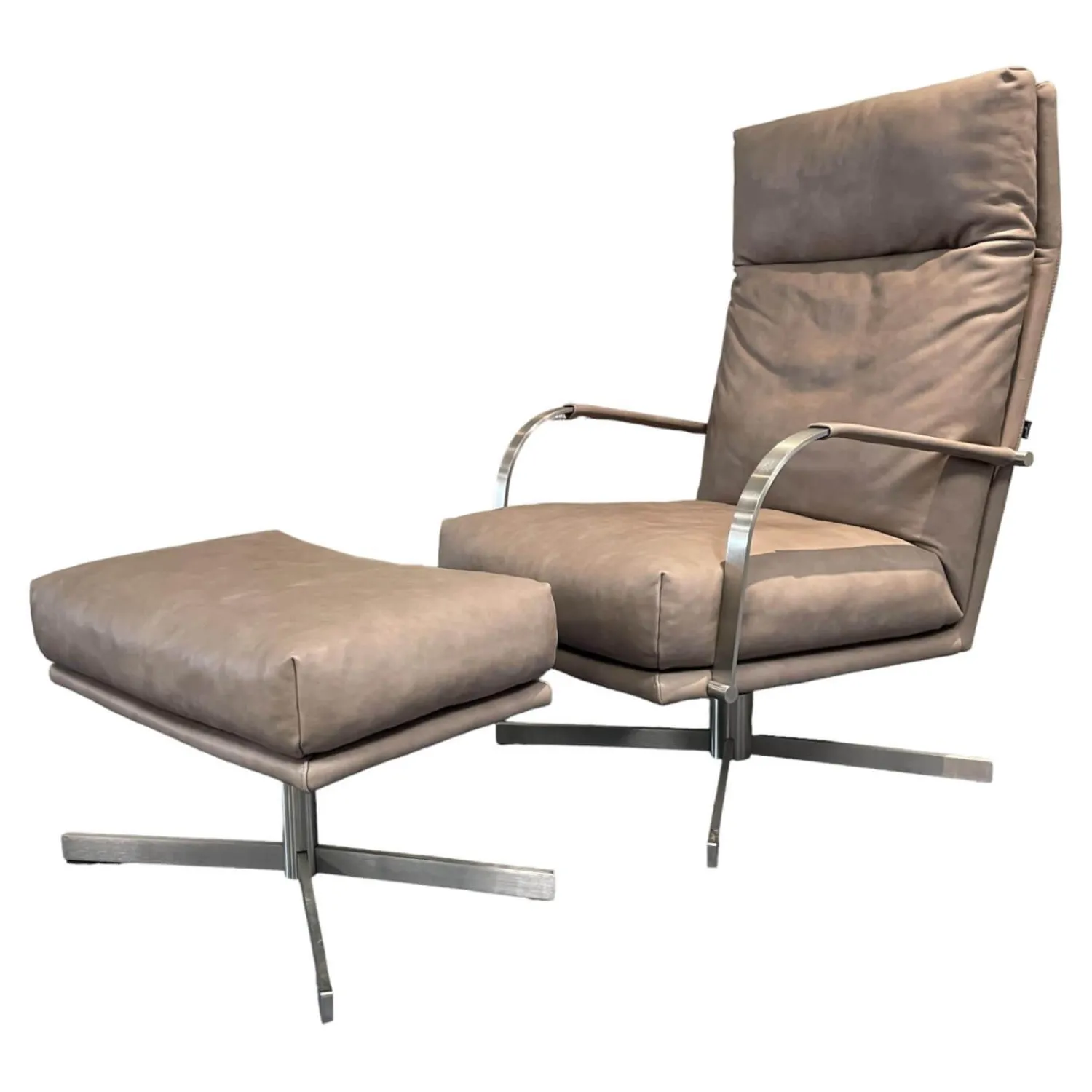 Signet Relaxsessel|Sessel Und Hocker Gin Bezug Leder Rancho Lava Mit Metallarmlehnen