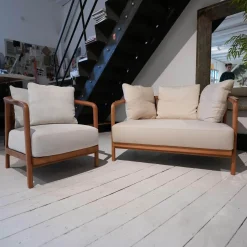 Flexform Polstergruppen|Sessel Und Sofa Crono Bezug Stoff Creme Gestell Nussbaum