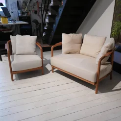 Flexform Polstergruppen|Sessel Und Sofa Crono Bezug Stoff Creme Gestell Nussbaum