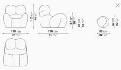 B&B Italia Relaxsessel|Sessel UP 2000 Stoff Jersey Soara Rot Metallbasis Unterseite Kernleder Mit Hocker