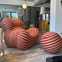 B&B Italia Relaxsessel|Sessel Up 2000 Stoff Soara 06 Gestreift Orange Beige Inklusive Hocker Ball