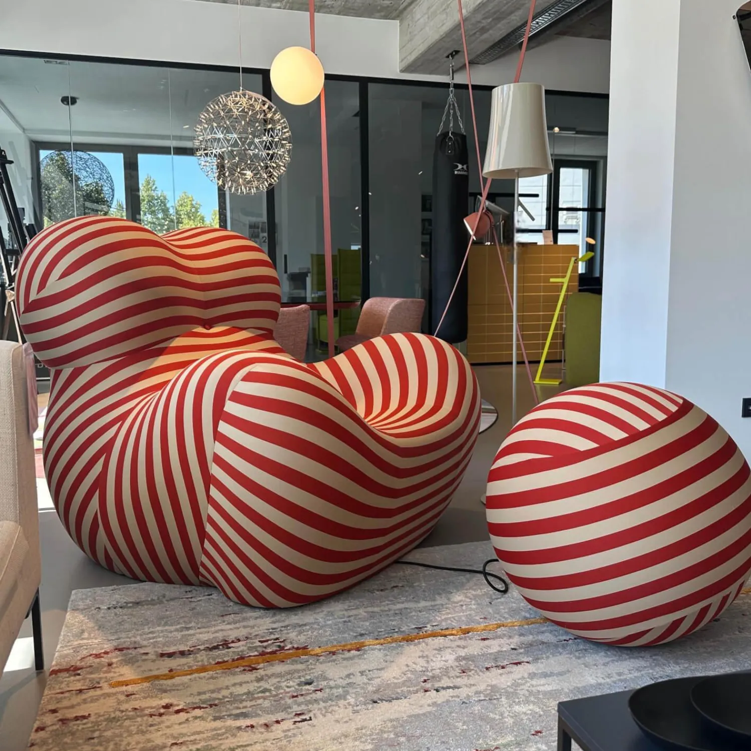 B&B Italia Relaxsessel|Sessel Up 2000 Stoff Soara 06 Gestreift Orange Beige Inklusive Hocker Ball