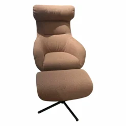 Brühl Relaxsessel|Sessel Victor Stoff Rose Kreuzfuß Metall Schwarz Drehfunktion mit Hocker