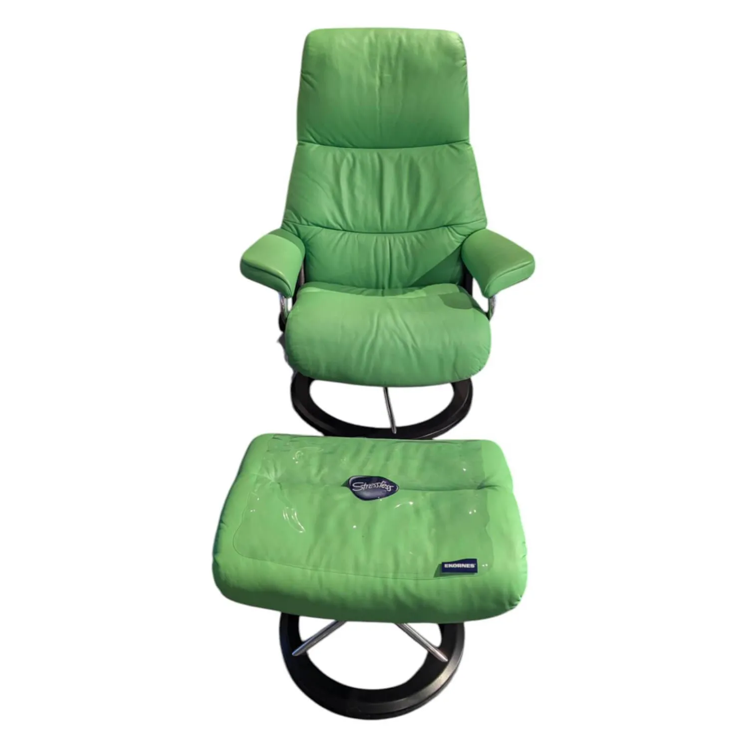 Stressless Relaxsessel|Sessel View Leder Paloma Summer Green Grün Gestell Signature Chrome Mit Hocker