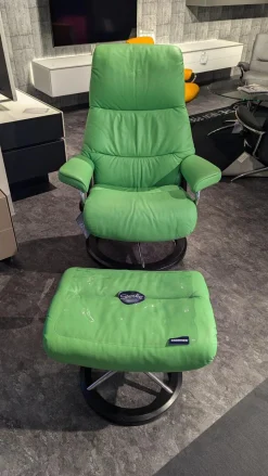 Stressless Relaxsessel|Sessel View Leder Paloma Summer Green Grün Gestell Signature Chrome Mit Hocker