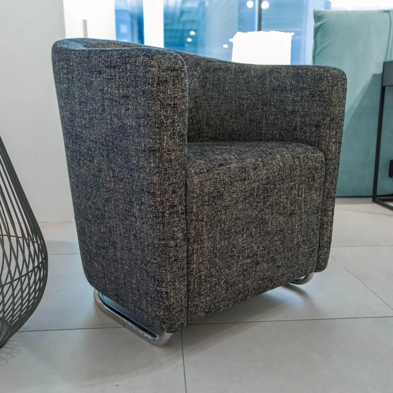 IP Design Relaxsessel|Sessel Vigo Stoff Quinto Grau Edelstahlkufe Poliert