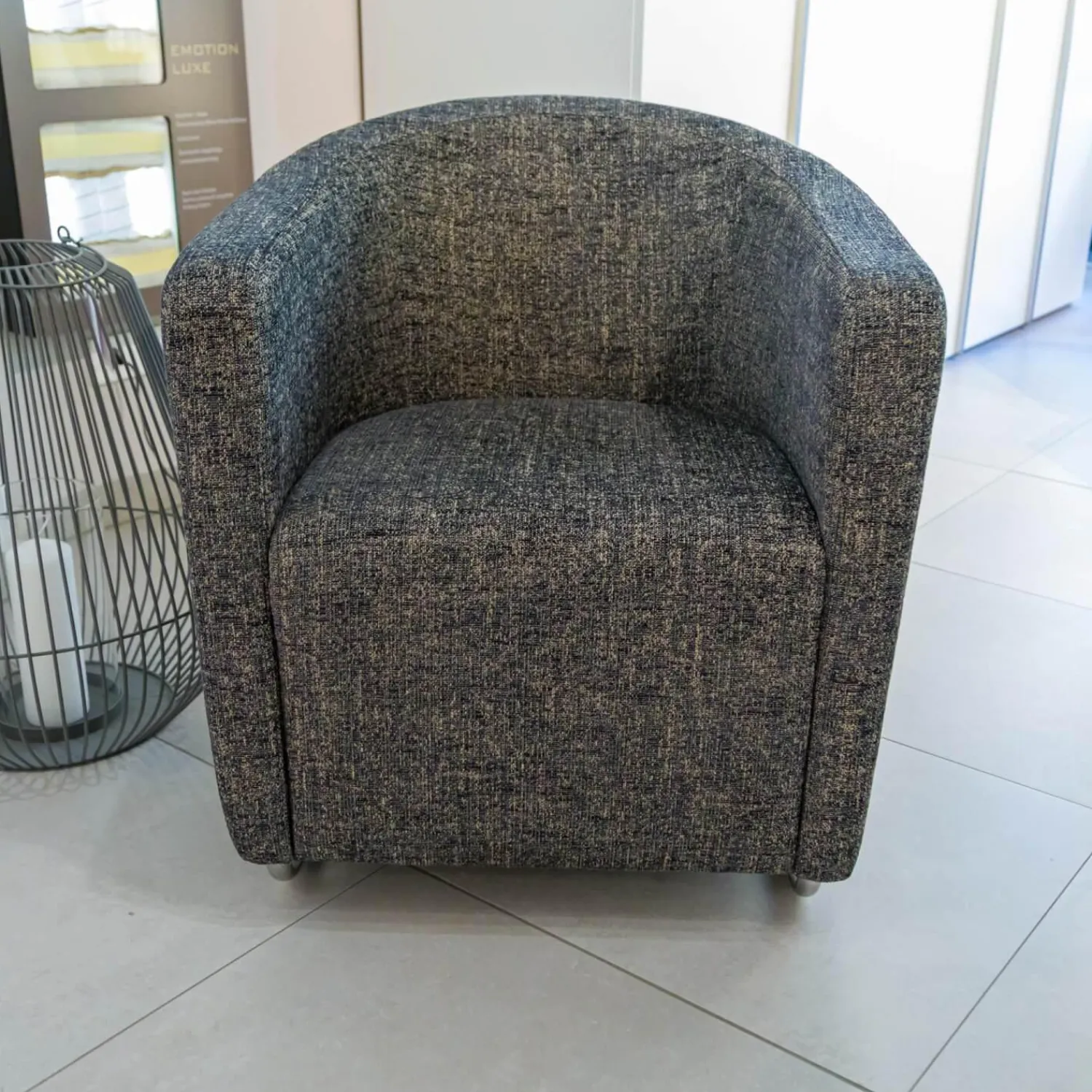 IP Design Relaxsessel|Sessel Vigo Stoff Quinto Grau Edelstahlkufe Poliert