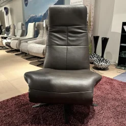 Eigene Herstellung Relaxsessel|Sessel Viola Bezug Leder Granada Graphit 2 Grau Flaches Kreuzgestell Schwarz Motorisiert