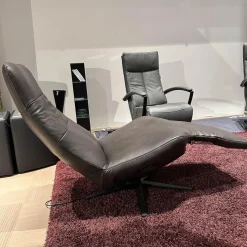 Eigene Herstellung Relaxsessel|Sessel Viola Bezug Leder Granada Graphit 2 Grau Flaches Kreuzgestell Schwarz Motorisiert