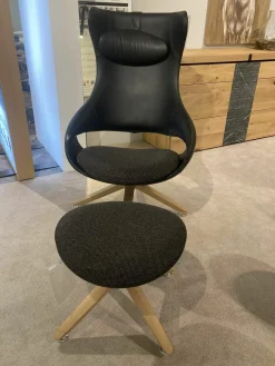 Voglauer Relaxsessel|Sessel V-Montanara Leder Schwarz Bezug Stoff Chalet Vidalschwarz mit Hocker