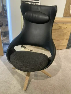 Voglauer Relaxsessel|Sessel V-Montanara Leder Schwarz Bezug Stoff Chalet Vidalschwarz mit Hocker