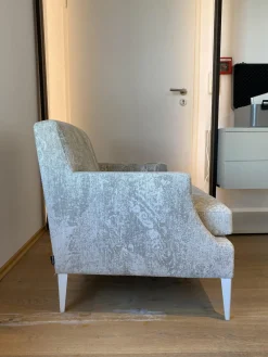 Ligne Roset Loungesessel|Sessel Voltige Stoff Weiß Grau Gemustert Füße Metall Weiß Lackiert