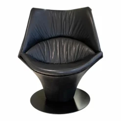 Werther Loungesessel|Sessel W100 Limited Edition Anilinleder Schwarz L 720010 Fuß Tellerscheibe Edelstahl Schwarz Drehbar