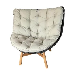 DEDON Loungemöbel|Sessel Wing Chair Mbrace Stoff A 462 Cool Sage Grau Fasergeflecht Arabica Schwarz Braun Füße Teakholz