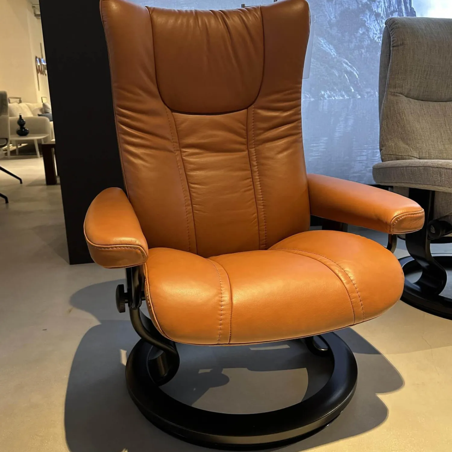 Stressless Relaxsessel|Sessel Wing M Classic Bezug Leder Paloma New Cognac Braun Gestell Schwarz
