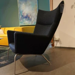 Carl Hansen & Søn Relaxsessel|Sessel Wingchair CH445 Stoff Divina Schwarz Gestell Silber