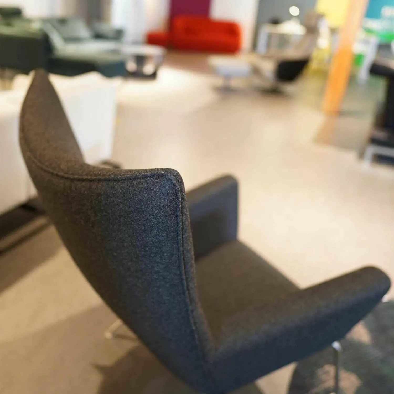 Carl Hansen & Søn Relaxsessel|Sessel Wingchair CH445 Stoff Divina Schwarz Gestell Silber