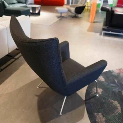 Carl Hansen & Søn Relaxsessel|Sessel Wingchair CH445 Stoff Divina Schwarz Gestell Silber