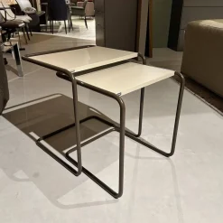 Thonet Beistelltische|Set Beistelltische B97 Gestell TS 8005 Lackiert Schokobraun Braun Platte Decklack TS 3005 Warmgrau Grau