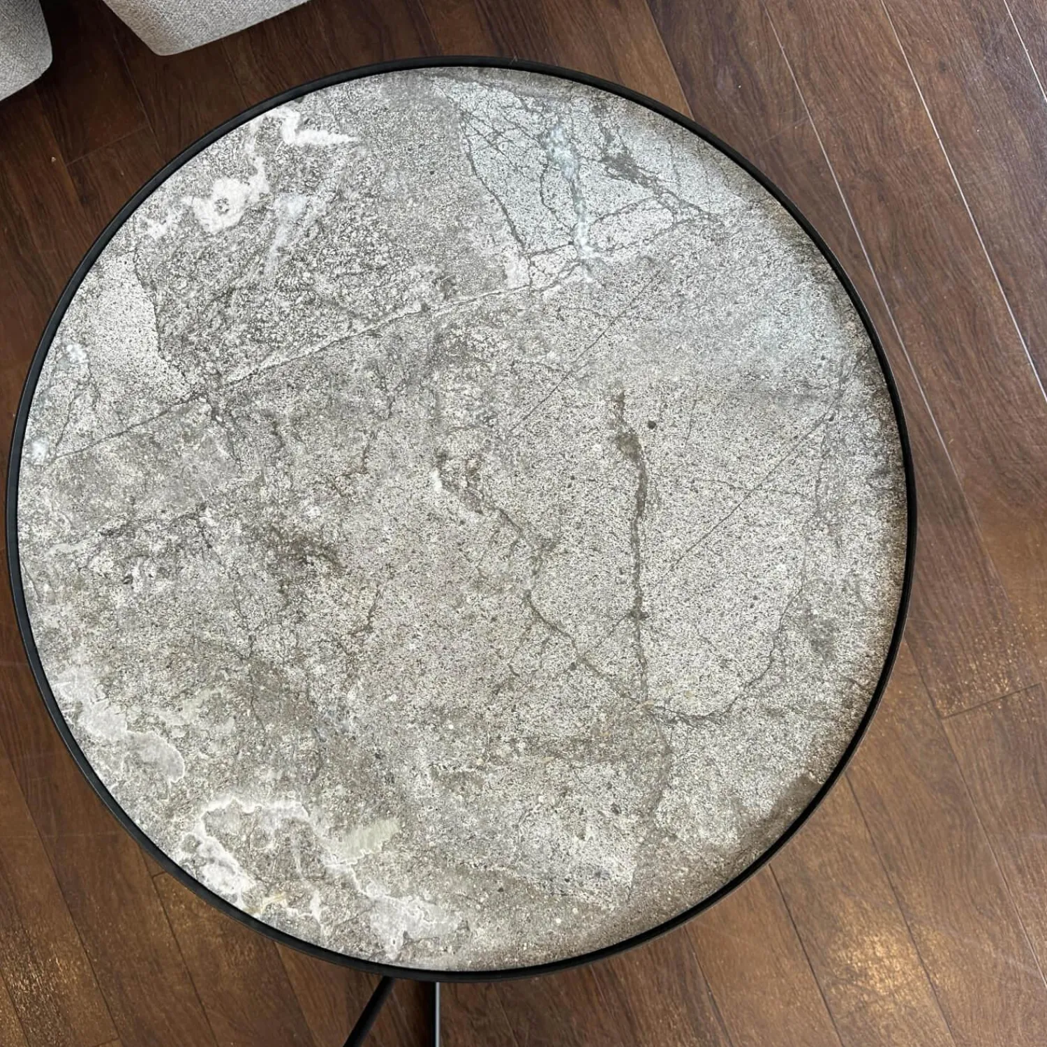 Cattelan Italia Couchtische|Set Couchtisch Billy Platte Keramik Marmi KM13 Areal Grau Stahlgestell Schwarz Gaufriert