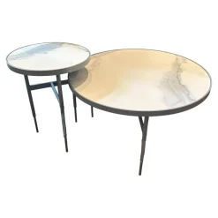 Rom Couchtische|Set Couchtisch Gio T70 Und T40 Platte Angora Weiß Gestell Metall Silber