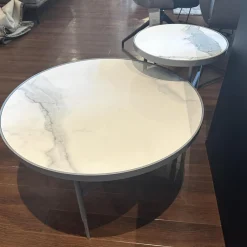 Rom Couchtische|Set Couchtisch Gio T70 Und T40 Platte Angora Weiß Gestell Metall Silber