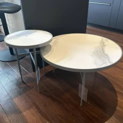 Rom Couchtische|Set Couchtisch Gio T70 Und T40 Platte Angora Weiß Gestell Metall Silber