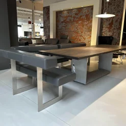 Kolini Bänke|Set Eckbank K122 Steel LEder Montana in 1241 Graphit Gestell Edelstahl