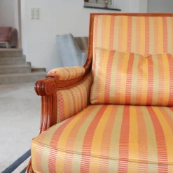 Finkeldei Relaxsessel|Sichtholzsessel Lafayette 756 Stoff Gelb Orange Rot Gestell Kirschbaum