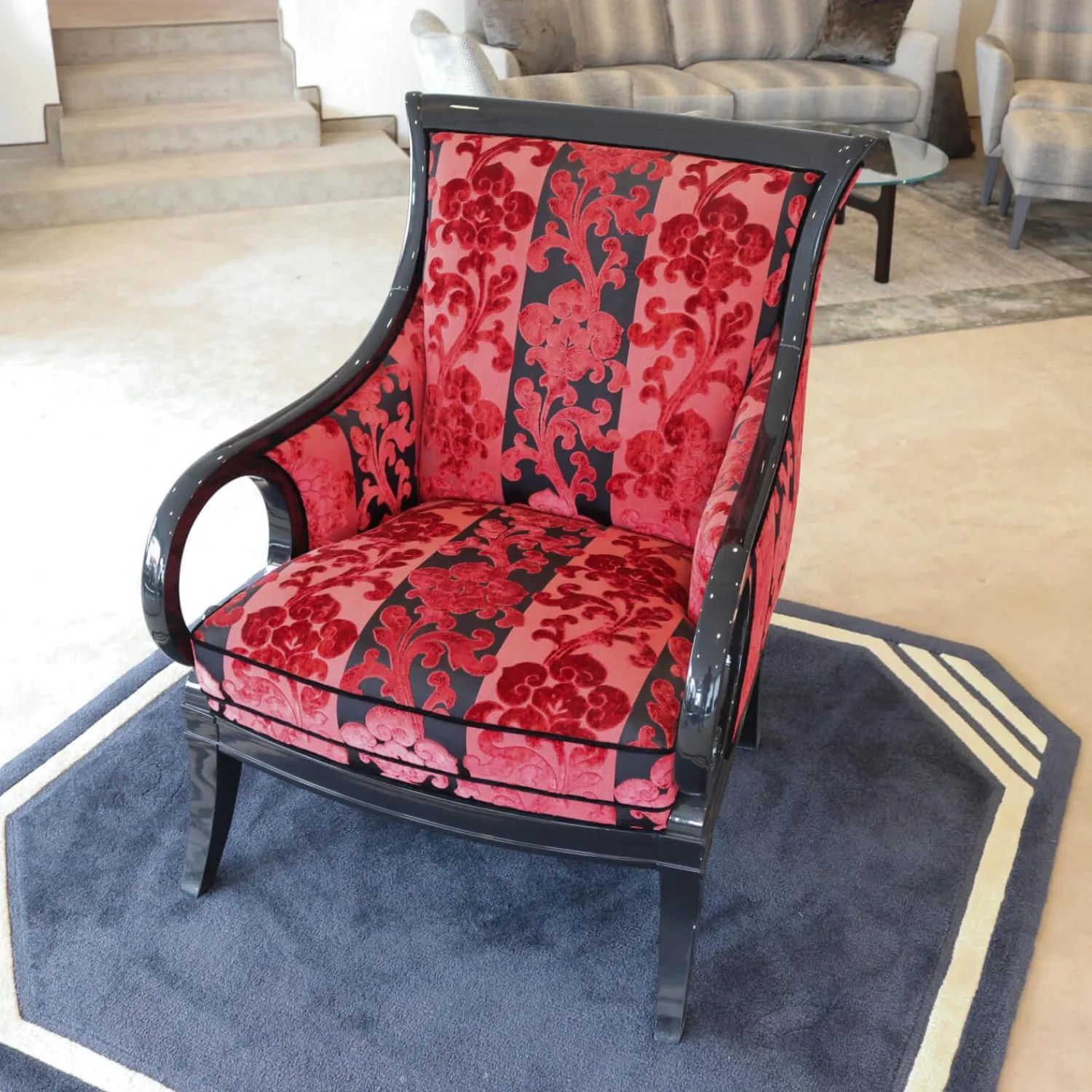 Finkeldei Relaxsessel|Sichtholzsessel Paris 309 Sonderstoff Jab Anstotz Rot Schwarz Gestell Schwarz