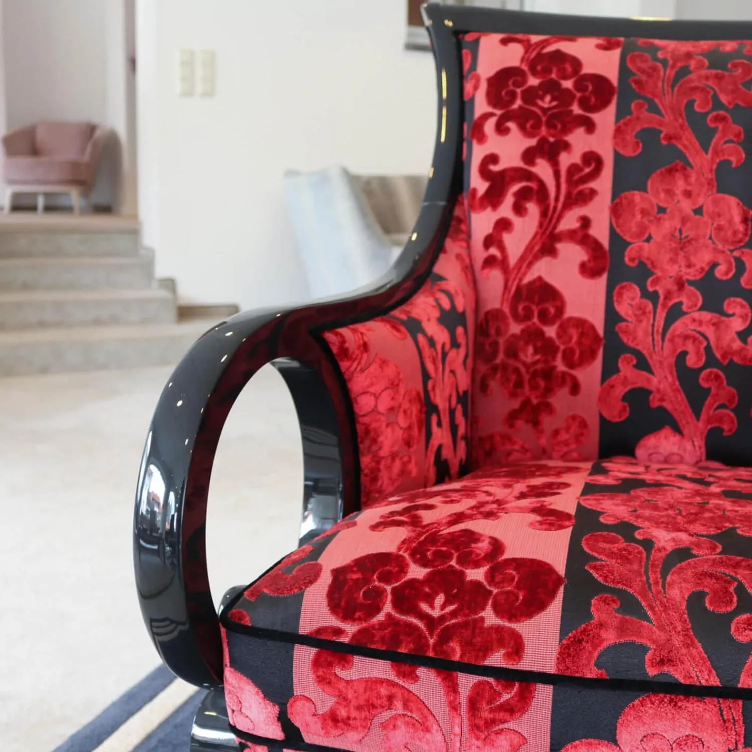 Finkeldei Relaxsessel|Sichtholzsessel Paris 309 Sonderstoff Jab Anstotz Rot Schwarz Gestell Schwarz