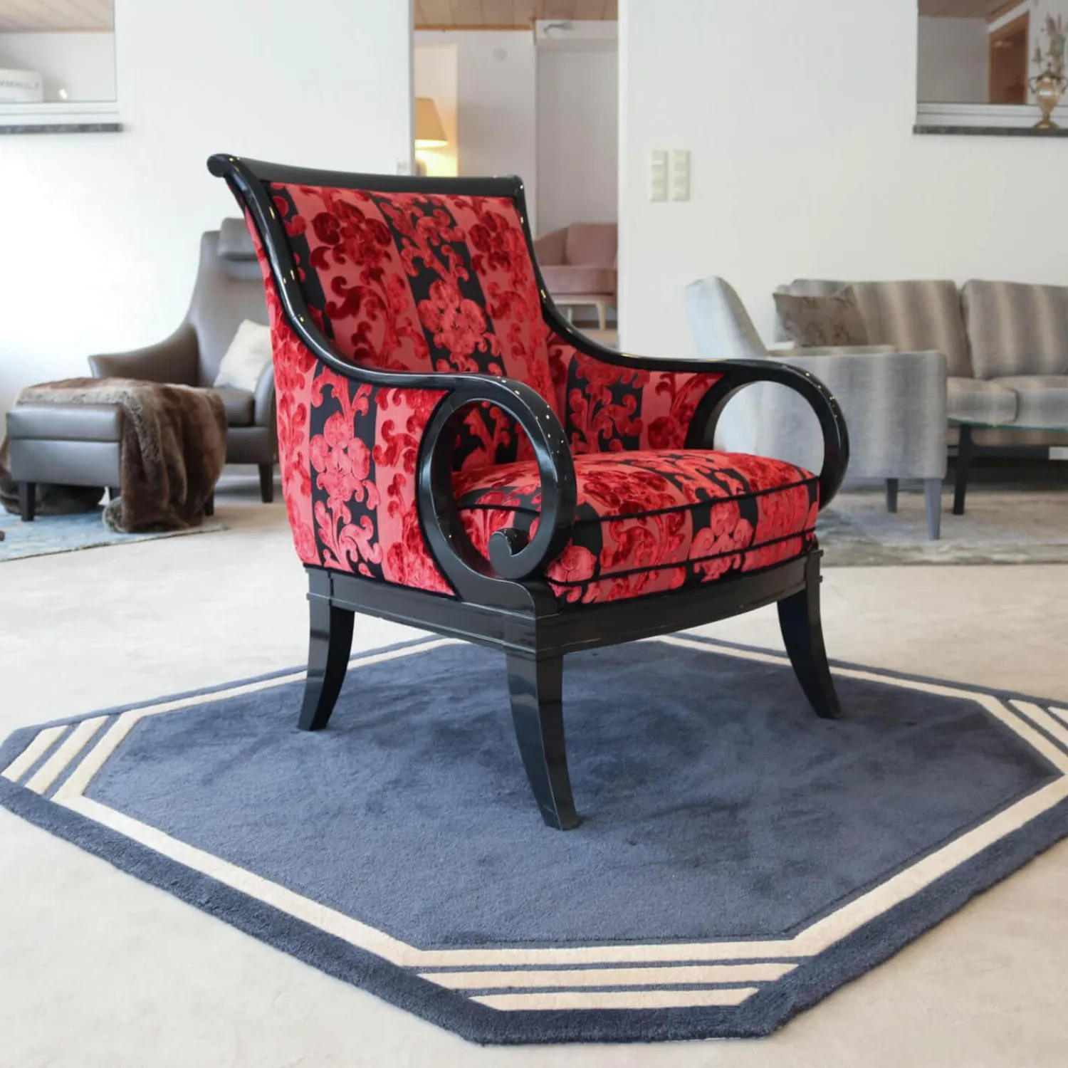 Finkeldei Relaxsessel|Sichtholzsessel Paris 309 Sonderstoff Jab Anstotz Rot Schwarz Gestell Schwarz