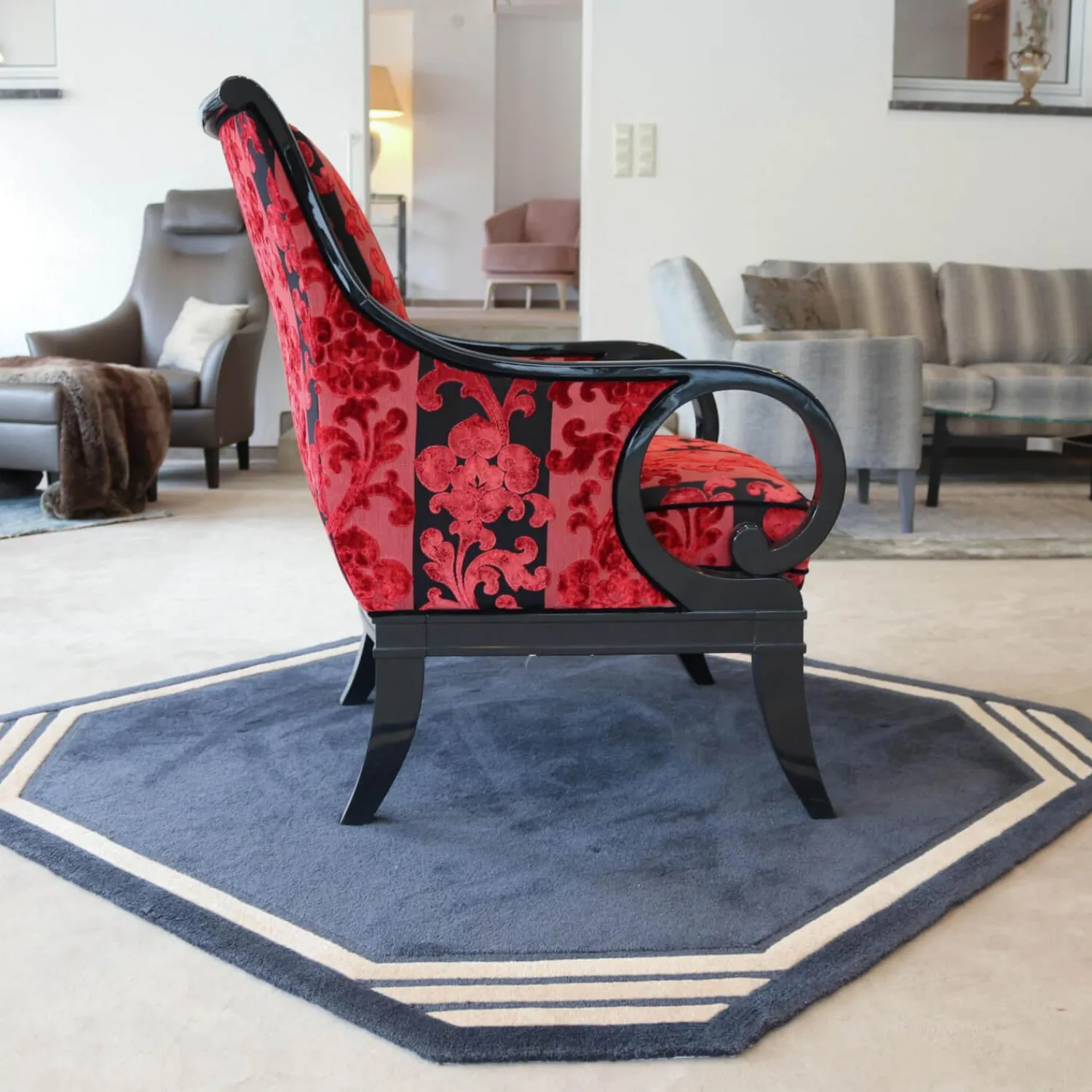 Finkeldei Relaxsessel|Sichtholzsessel Paris 309 Sonderstoff Jab Anstotz Rot Schwarz Gestell Schwarz