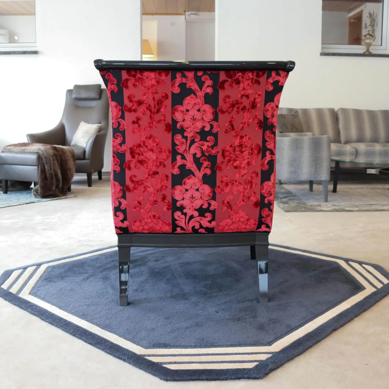 Finkeldei Relaxsessel|Sichtholzsessel Paris 309 Sonderstoff Jab Anstotz Rot Schwarz Gestell Schwarz