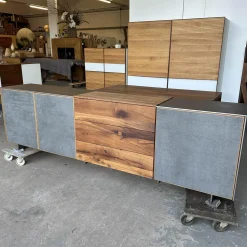 Scholtissek Kommoden & Sideboards|Sideboard Alleskönner 2 Holz Natur Geölt Türen Keramik Lava Iron Grau Seiten Stahlblech