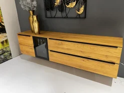 WK Wohnen Kommoden & Sideboards|Sideboard Baristo WK 490 Hängend Asteiche Natur Rahmen Metall Schwarz Mit Beleuchtung