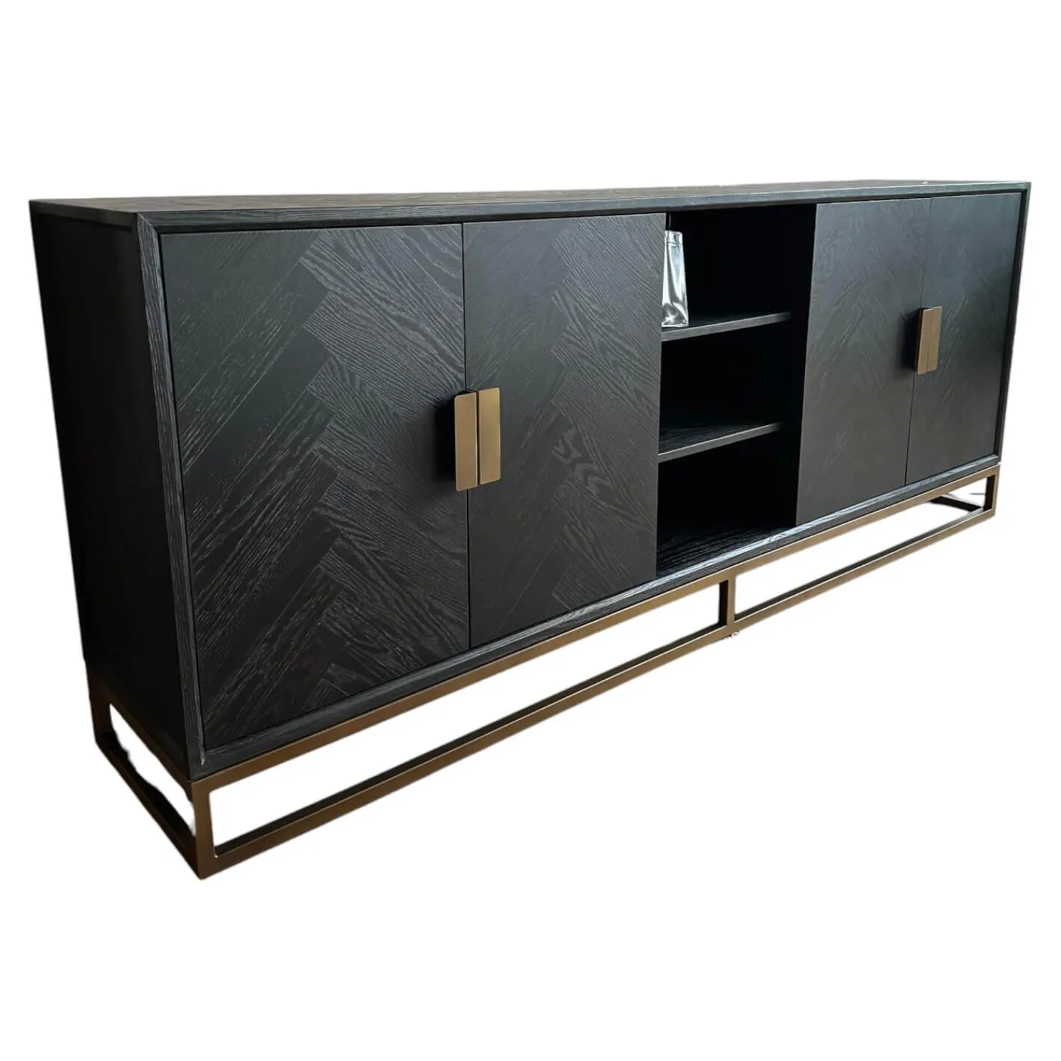 Richmond Kommoden & Sideboards|Sideboard Blackbone Korpus Eichenfurnier Schwarz Rustikal Gestell Und Griffe Messing