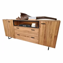 Natura Kommoden & Sideboards|Sideboard Blackpool Eiche Massiv Natur Geölt Metall Schwarz