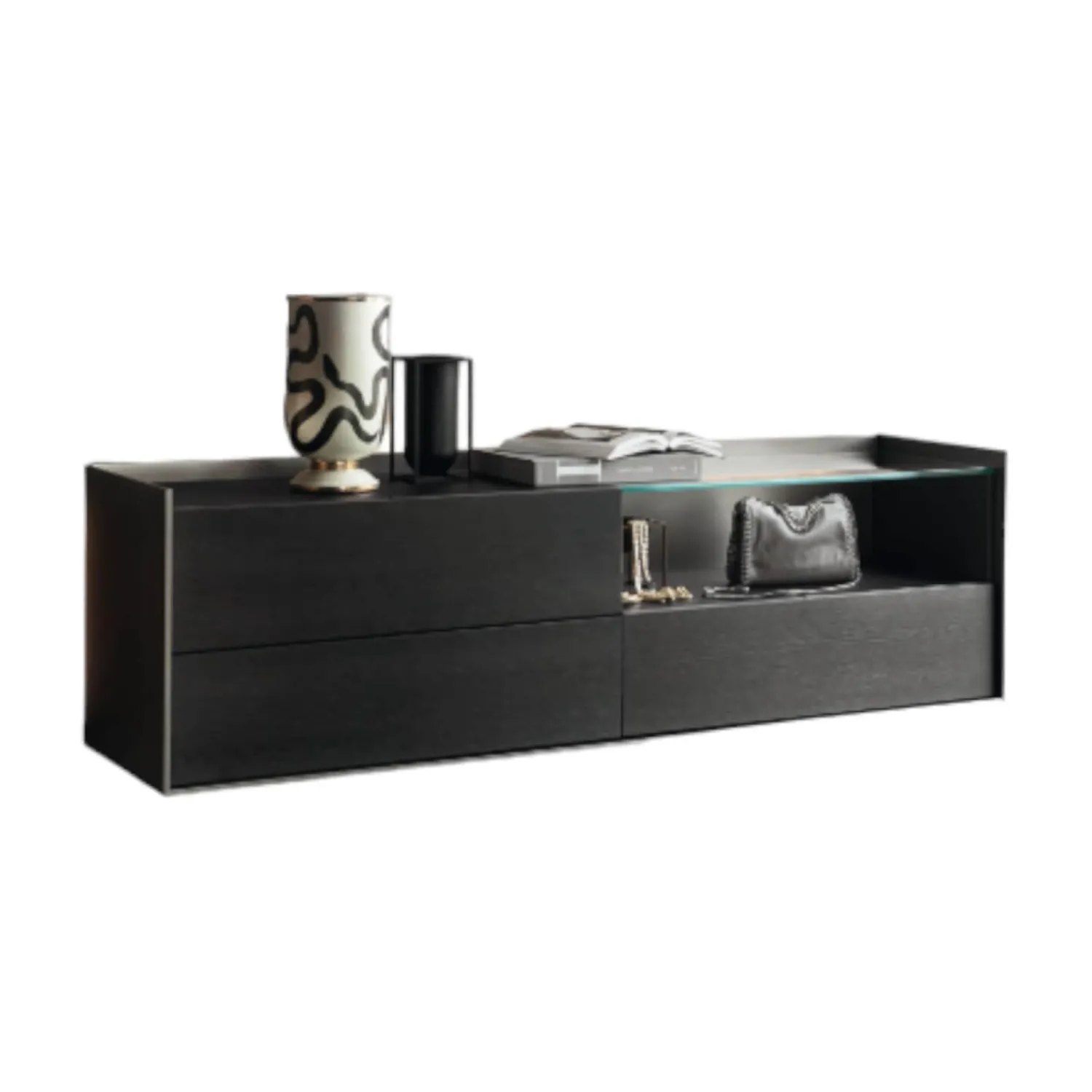 San Giacomo Kommoden & Sideboards|Sideboard Cabaret Mattlack Nero Schwarz Abdeckplatte Keramik Nero Greco Lucidato Ohne Beleuchtung
