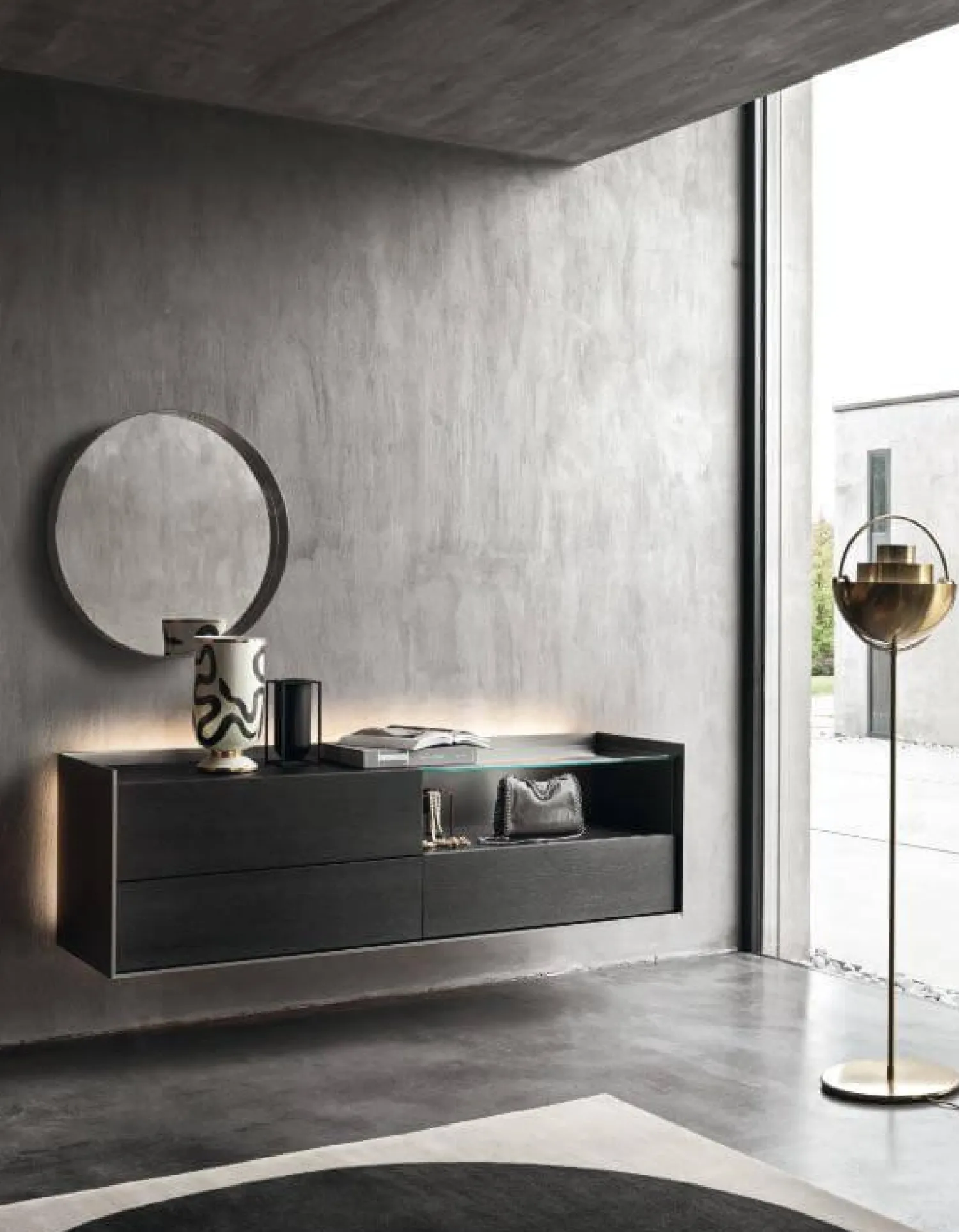 San Giacomo Kommoden & Sideboards|Sideboard Cabaret Mattlack Nero Schwarz Abdeckplatte Keramik Nero Greco Lucidato Ohne Beleuchtung