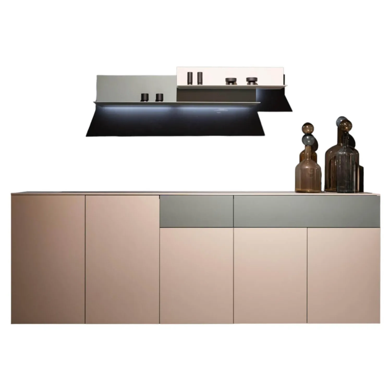 Interlübke Regale|Sideboard Cube Change Und Lilu Winkelregal Inklusive Beleuchtung Lack Muschel Und Lack Laguna