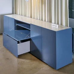 Interlübke Kommoden & Sideboards|Sideboard Cube Light Lack Atlantik mit Abdeckplatte Quarzit Taj Mahal und Hintergrundbeleuchtung