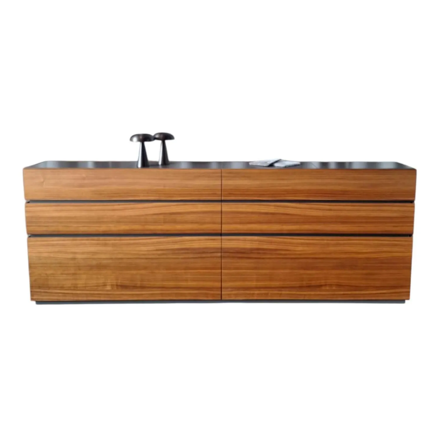 Interlübke Kommoden & Sideboards|Sideboard Cube Nussbaum Canela Geölt Lederauflage Dunkelbraun Sockel Grau