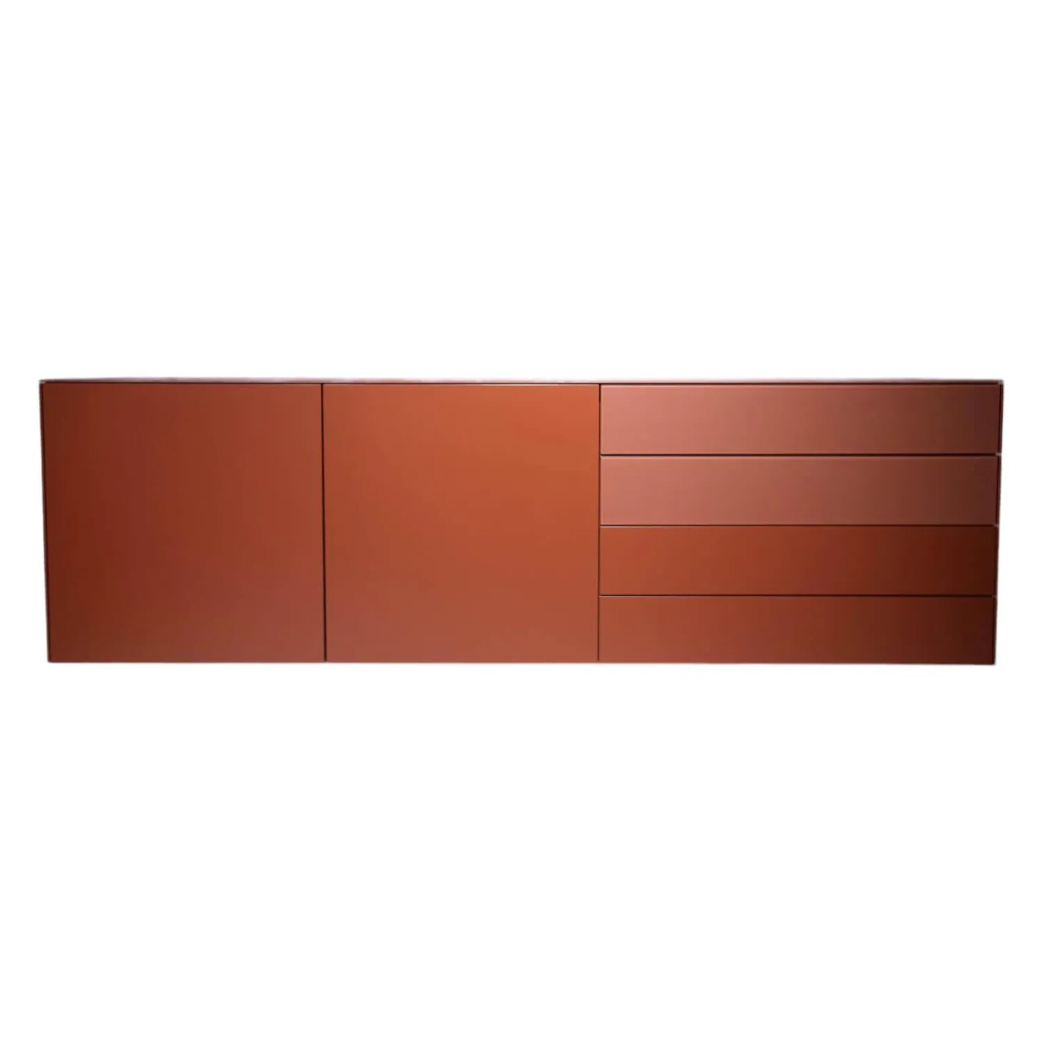 Sudbrock Kommoden & Sideboards|Sideboard Cubo Glattlack Ziegelrot Rot Mit Glasplatte Gefrostet