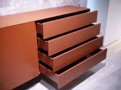 Sudbrock Kommoden & Sideboards|Sideboard Cubo Glattlack Ziegelrot Rot Mit Glasplatte Gefrostet