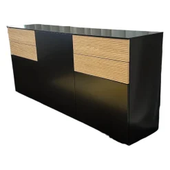 Sudbrock Kommoden & Sideboards|Sideboard Cubo Lack Onygrau Schublade Wildeiche Mit Pushpull Front Rillenoptik