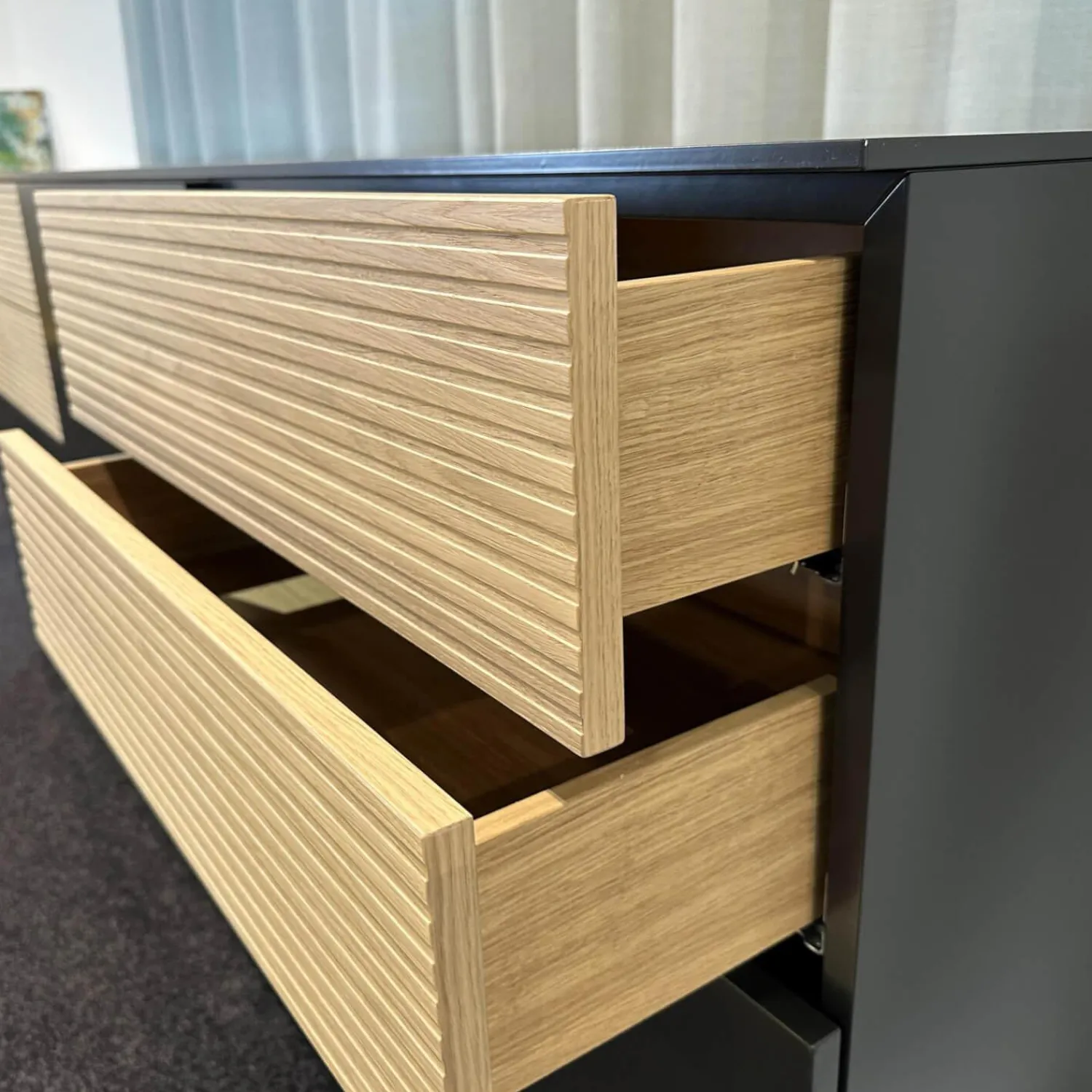 Sudbrock Kommoden & Sideboards|Sideboard Cubo Lack Onygrau Schublade Wildeiche Mit Pushpull Front Rillenoptik