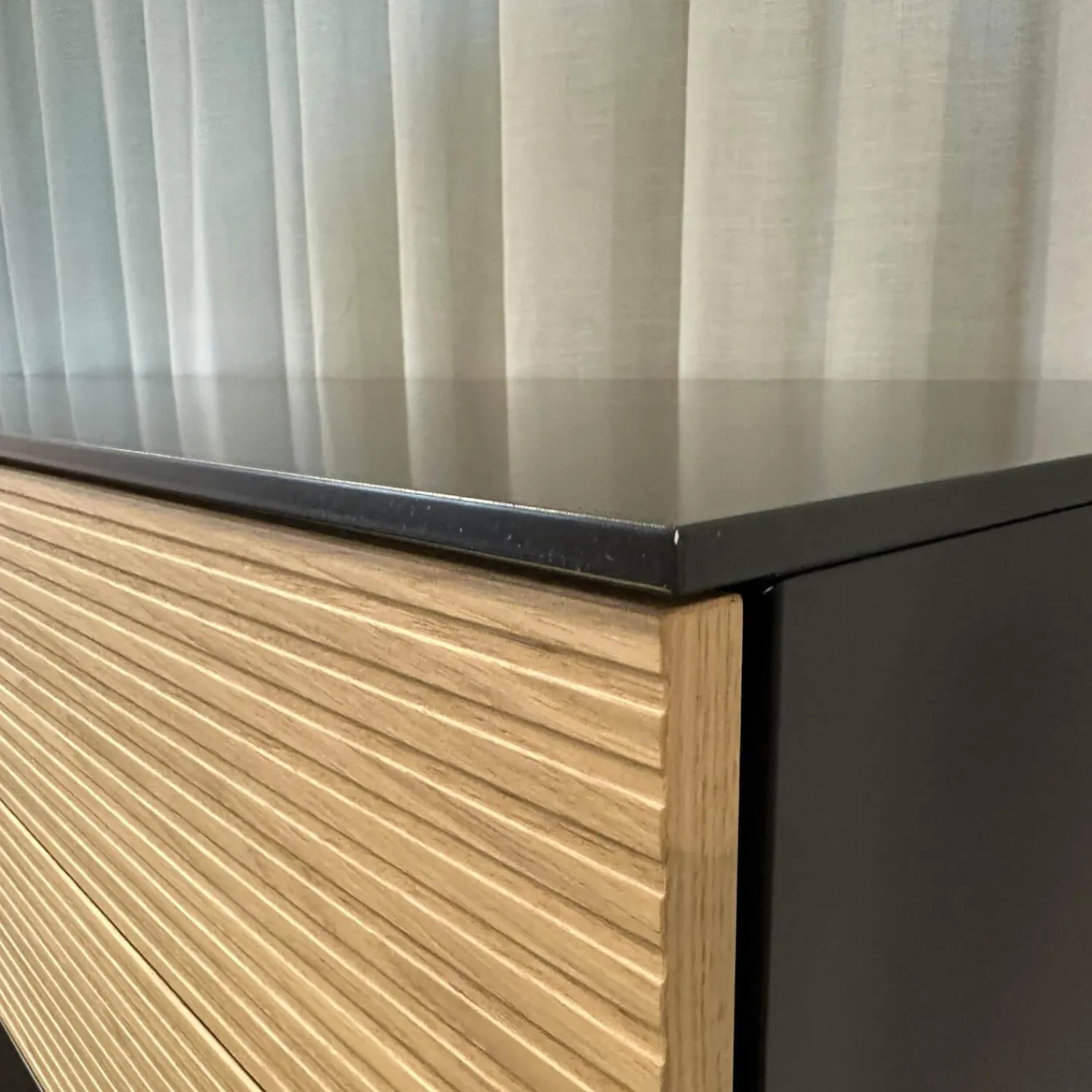 Sudbrock Kommoden & Sideboards|Sideboard Cubo Lack Onygrau Schublade Wildeiche Mit Pushpull Front Rillenoptik