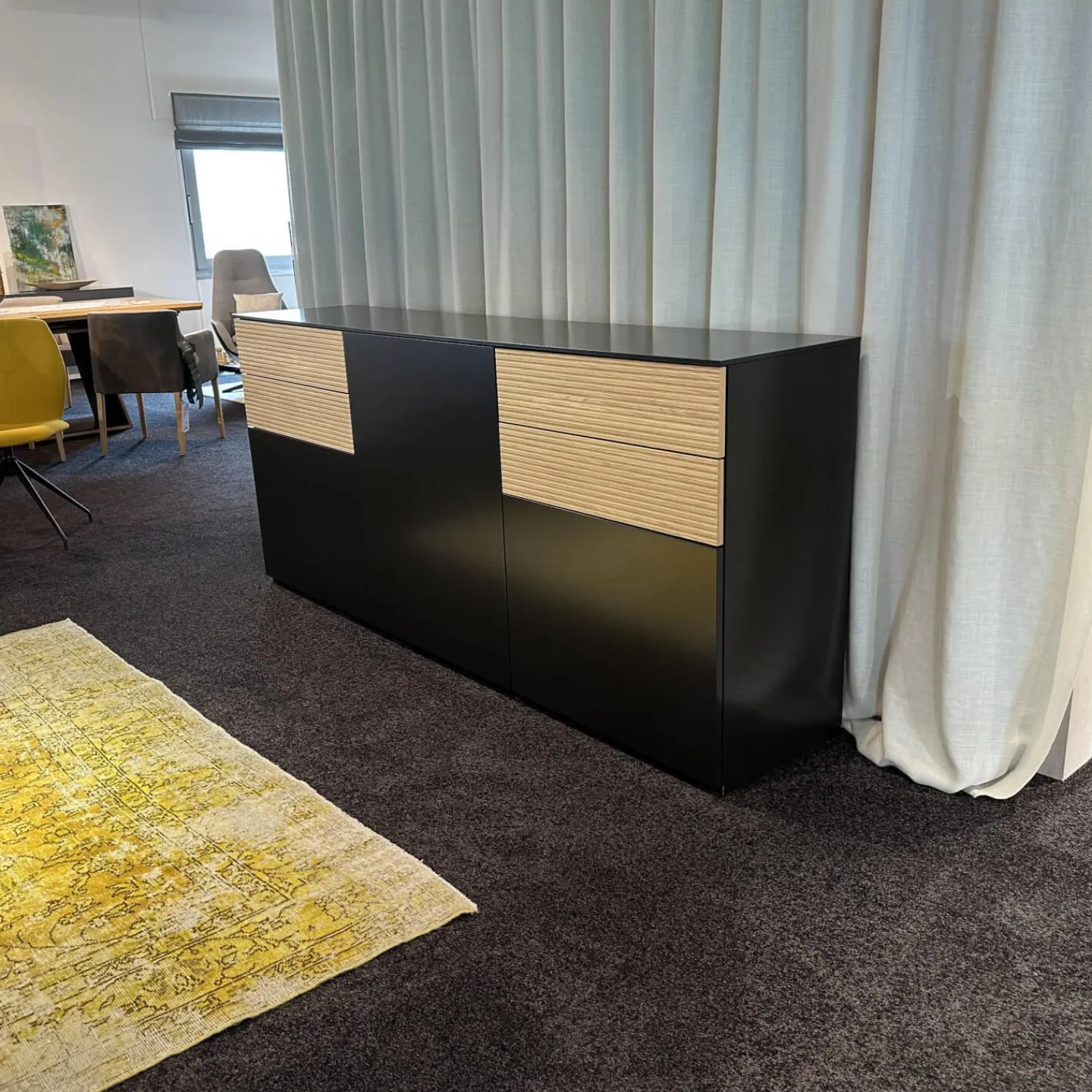 Sudbrock Kommoden & Sideboards|Sideboard Cubo Lack Onygrau Schublade Wildeiche Mit Pushpull Front Rillenoptik